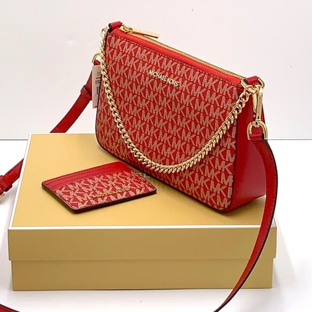 MICHAEL KORS GIFTABLE SHOULDER BAG & CARD HOLDER BOXED SET CHILI PALE GOLD GLITT - Picture 8 of 16